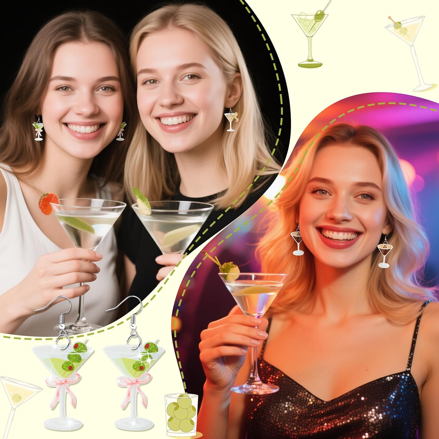Y1tvei Martini Acrylic Dangle Earrings - 9 Pairs Cute Olive Strawberry Lemon Coffee Beans Coquette Pink Bow Glitter Dangle Drop for Women Girls, Stylish Accessories Jewelry Gift Set for Party Holiday - Image 6