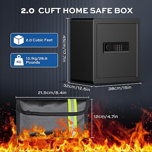 Miniatura 2 de Caja fuerte para el hogar de 2.0 pies cúbicos con bolsa de dinero ignífuga, caja de seguridad de acero para documentos en efectivo, caja de