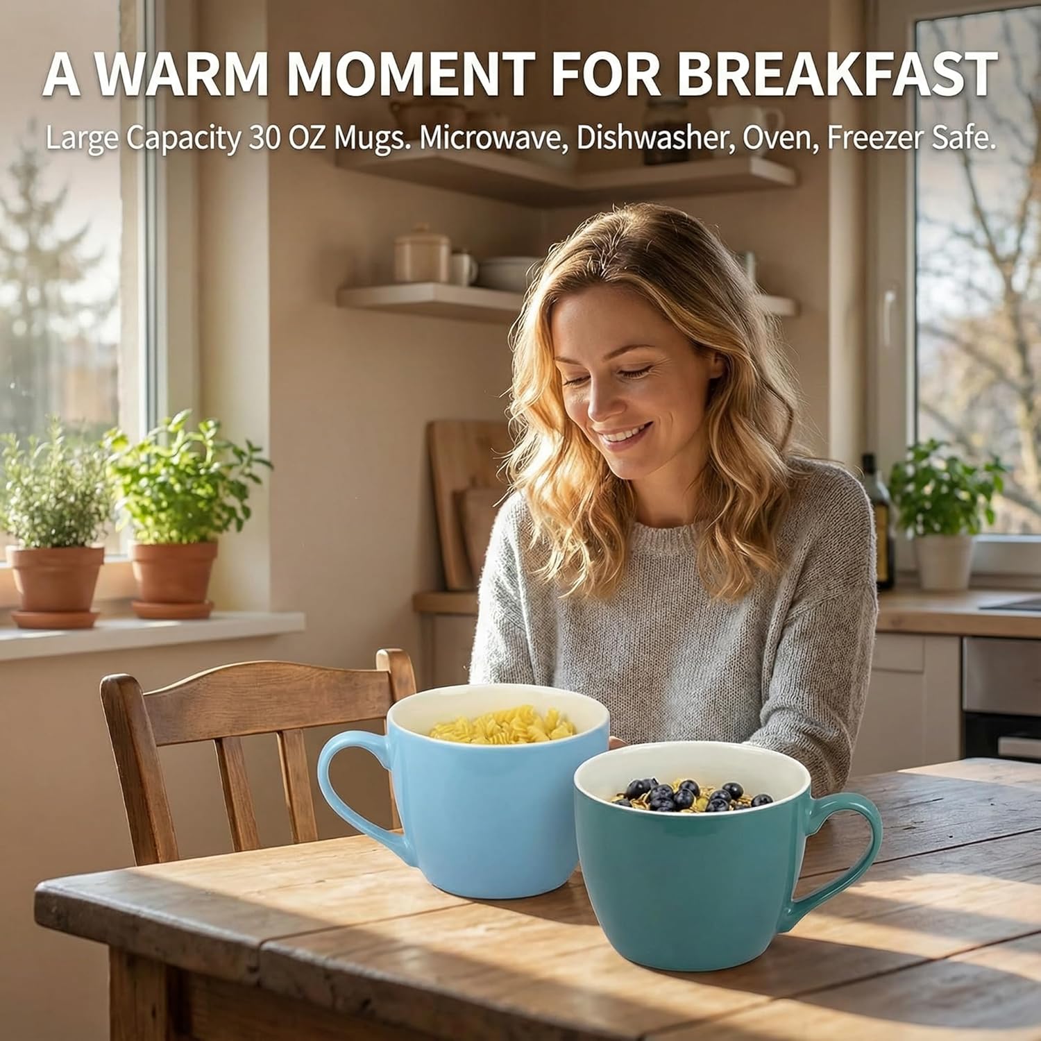 MECOWON 30 OZ Porcelain Coffee Mugs, Set of 2 Large Mugs for Soup, Cereal and Salad (blue) - Image 6