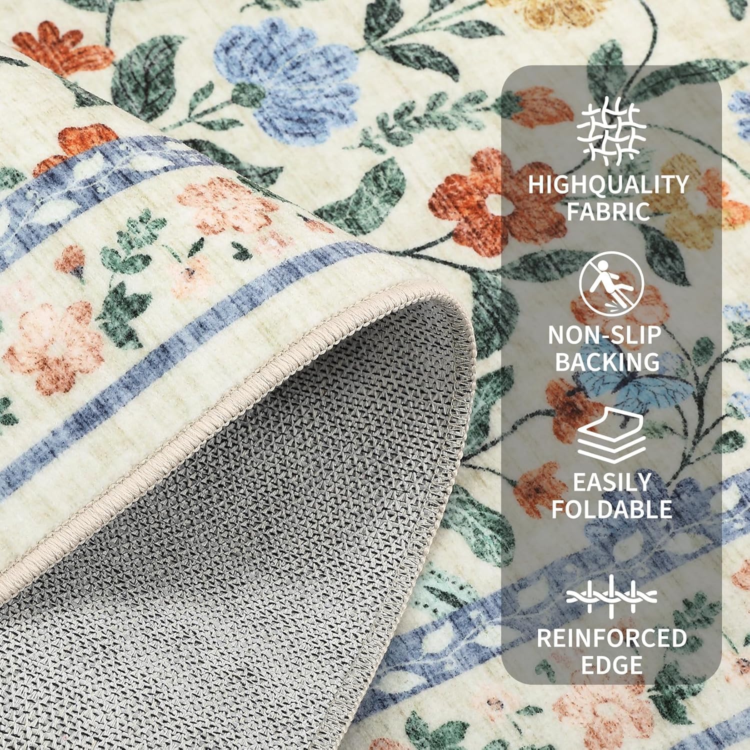 GarveeHome Large Washable Area Rug 10 x 13 for Living Room, Non-Slip Soft Vintage Rug, Low Pile Farmhouse Floral Carpet, Non-Shedding Foldable Printed Rugs for Bedroom, Green