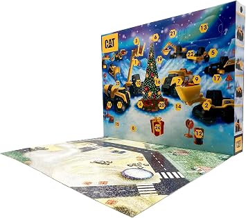 CAT Construction Toy Little Machine Advent Calendar 24 Small Vehicles Play Mat Diecast Dump Truck for Ages 3+