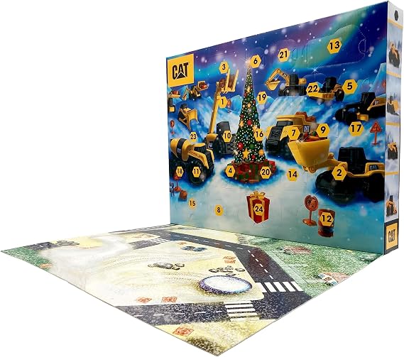 CAT Construction Toy Little Machine Advent Calendar 24 Small Vehicles Play Mat Diecast Dump Truck for Ages 3+