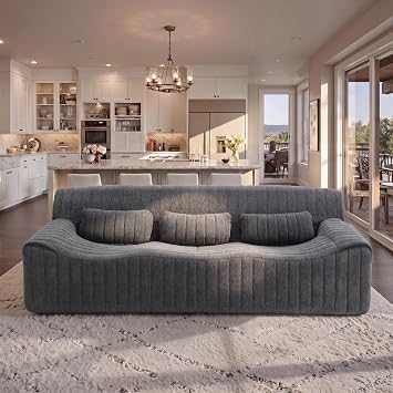 HNY 81.5 Boneless Sofa Couch, Modern 3-Seater Sofa with Deep Seat, Grey | High-Density Sponge Couch No Assembly Required for Living Room Bedroom Apartments