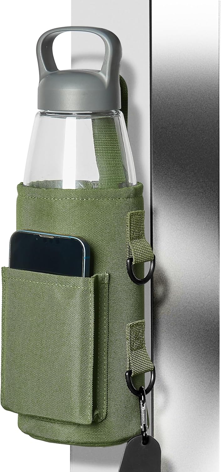 (Different color )Magnetic Water Bottle Holder Magnetic Gym Bag Water Bottle Carrier Pouch with Phone Pocket Silicone Towel Buckle and Sling for Easy Attachment to Metal Exercise Equipment(Green)