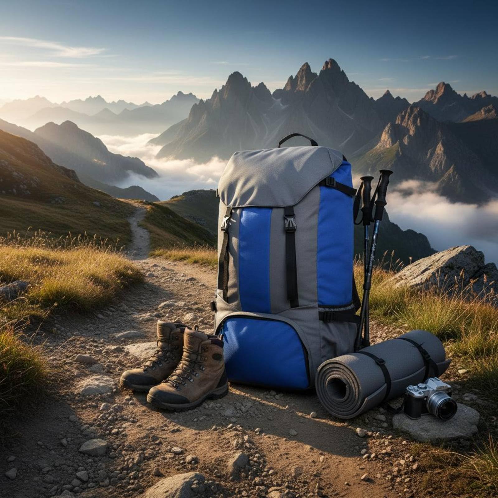 predolo Zaino da Viaggio 80L Multifunzionale Zaino Borsone 80L Schienale Imbottito Borsone Zainabile Multifunzione per Escursionisti, Campeggiatori, Grigio Blu