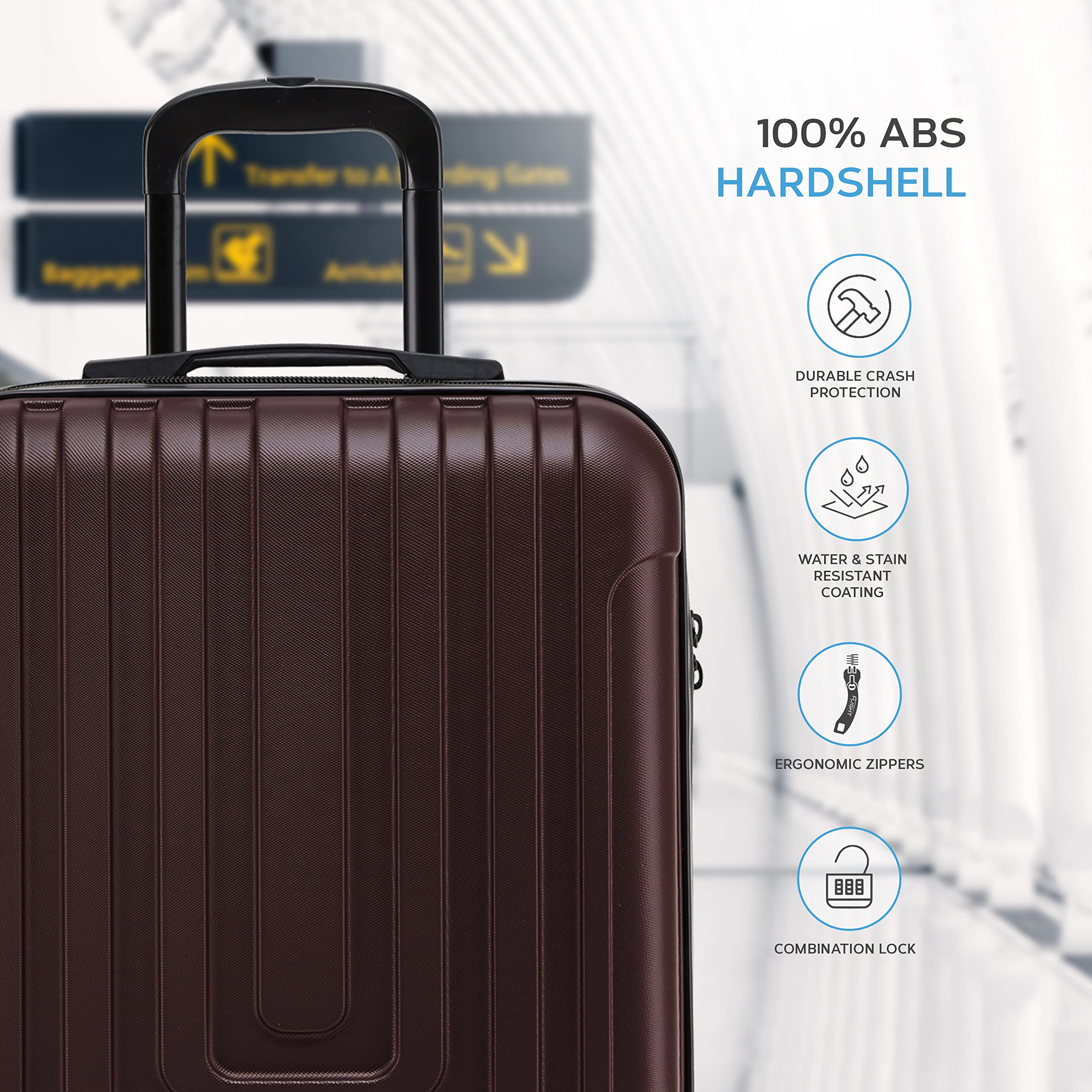 Flight Knight Premium Set of 2 Lightweight Cabin Suitcase - 8 Spinner Wheels - Built-in TSA Lock & USB Port - Luggage Approved for Over 100 Airlines Including Ryanair Priority - 55x40x20cm