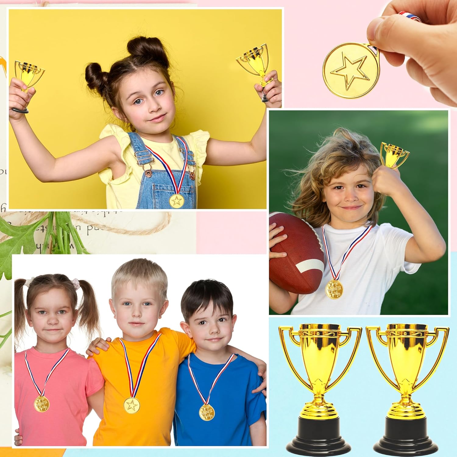 72 Pcs Mini Trophies Cups Medals for Kids 36 Gold Award Trophy Cups 36 Plastic Medals Sports Tournament Competitions Winning Prizes Rewards Party Favors
