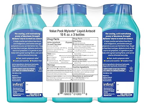 Miniatura 2 de Mylanta Antiácido y anti-gas, fórmula de máxima resistencia para alivio de acidez estomacal y gases, paquete de 3, sabor clásico, 10 onzas líquidas