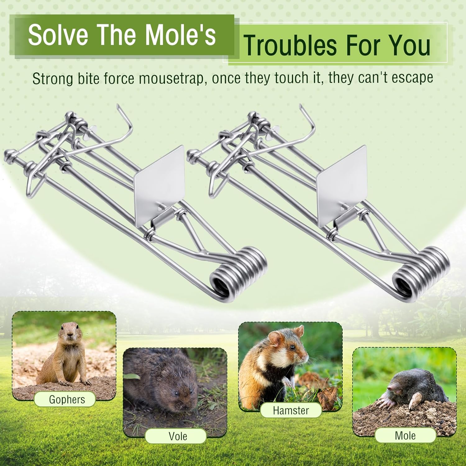 Qualirey 8 Set Outdoor Gopher Traps Bulk - Reusable Galvanized Gopher Trap with Red Stick Flags Weather Resistant Mole Vole Trap Killer for Farm Lawn Yard Garden (Silver)