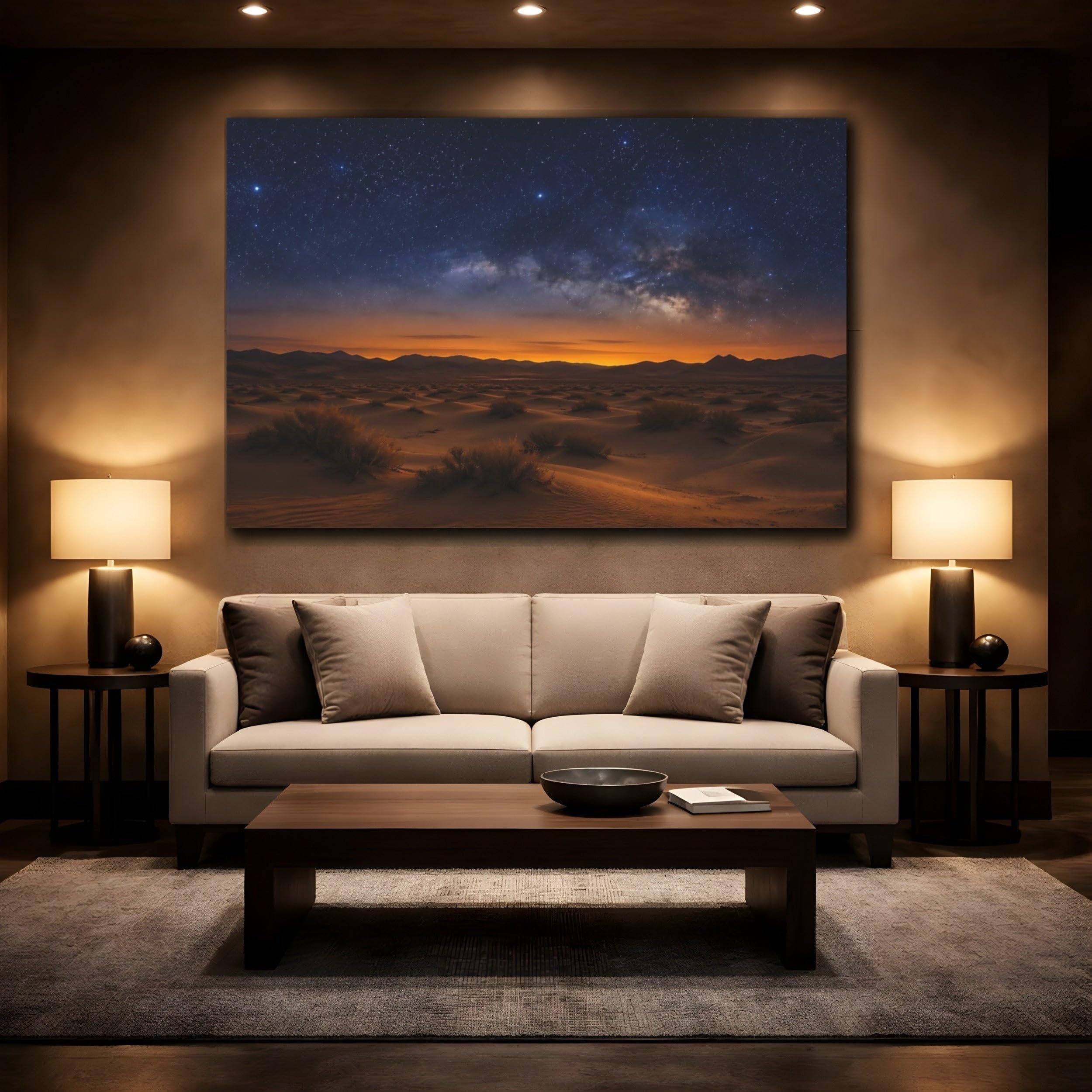 Nature Milky Way Desert Night Sky Canvas Wall Art Print – Living Room Decor, Above Sofa 24×16 inch (60×40 cm) - Horizontal / 1.25 inch (3 cm)
