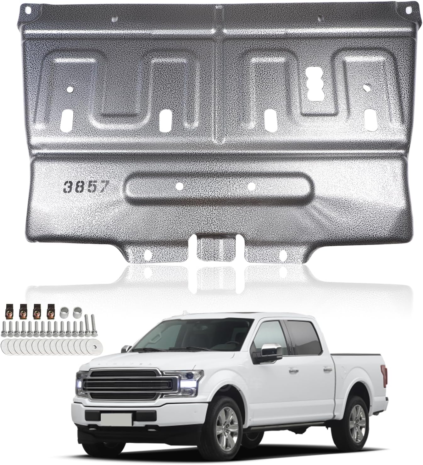 Update 3D Manganese Steel Splash Panel Shield Under Diaper Compatible with 2015-2020 F150 (Not Fit Raptor Model/Not Fit 3.0L Diesel) Replace# JL3Z-7222-C ML3Z-7222-D