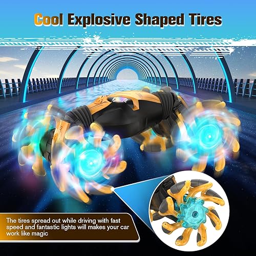 Miniatura 4 de Auto de acrobacias RC con detección de gestos con luz y música, auto de control remoto de giro 112, giratorio de 360, 4WD 2.4GHz, control manual,