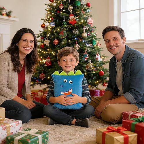 Miniatura 5 de Juego de almohada y manta de viaje 3 en 1 para niños, 40 x 60 pulgadas, almohada de felpa con calentador de manos, manta de almohada de dinosaurio