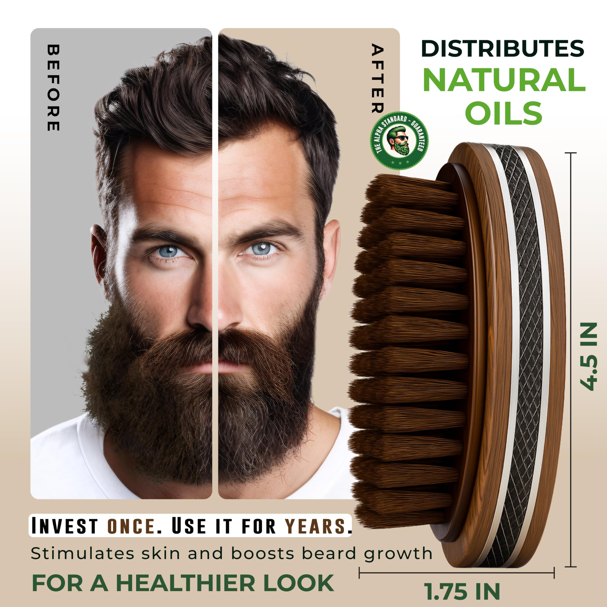 Cepillo de barba para hombre, cepillo de barba de cerdas de jabalí de alta calidad, cepillo de barba para hombre para un cuidado saludable de la barba, suaviza el cabello, domestica las