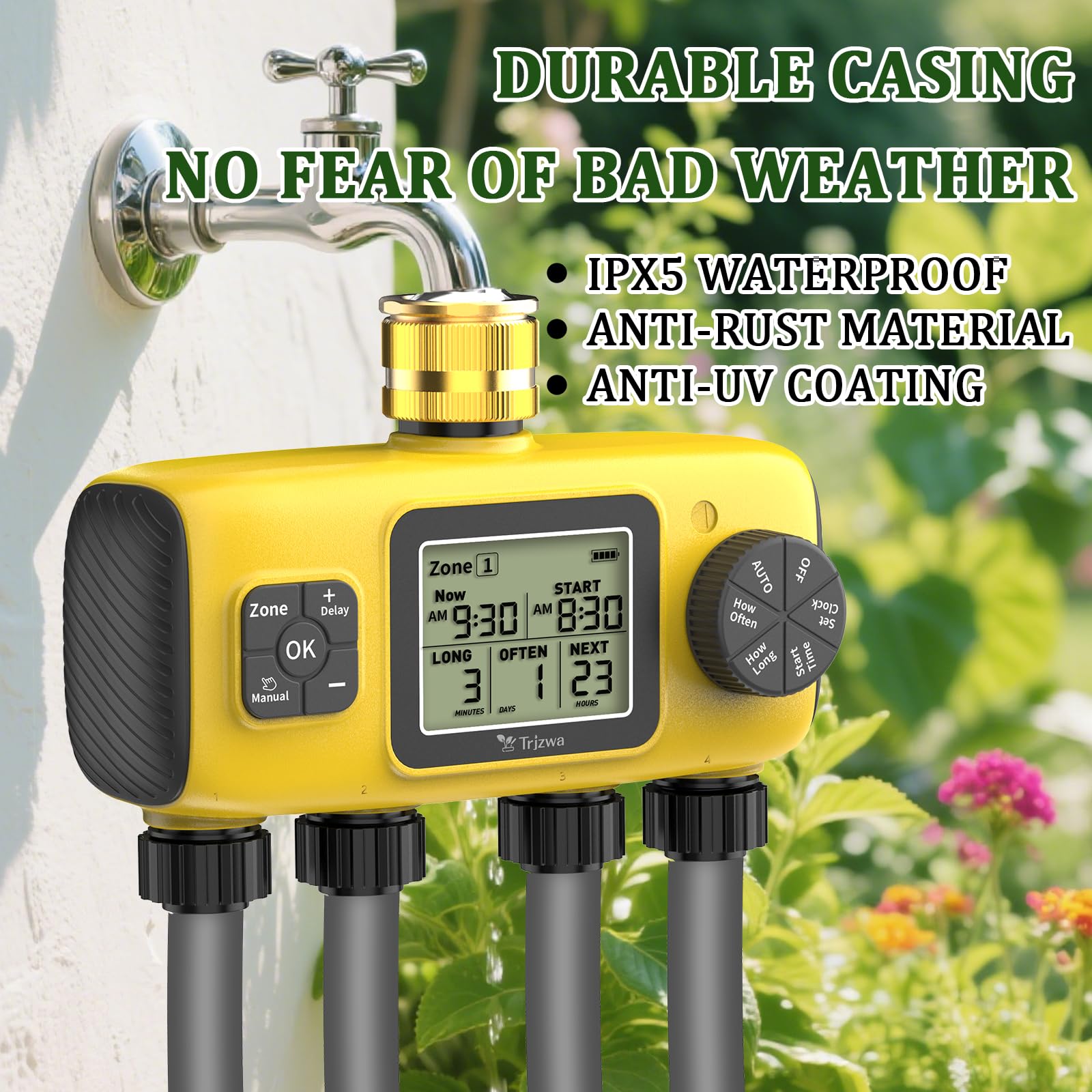 Programmateur Arrosage Automatique AVCE 4 Zone, 2025 Le Nouveau Minuteur Arrosage Automatique AVCE Écran LCD Bouton Manuel pour Un Réglage Facile Applicable de Arrosage Système pour Jardin