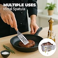 Vista 5 de Juego de 2 espátulas de acero inoxidable, mini espátula para servir para uso en cocina, espátula de metal para cocinar con mango resistente al
