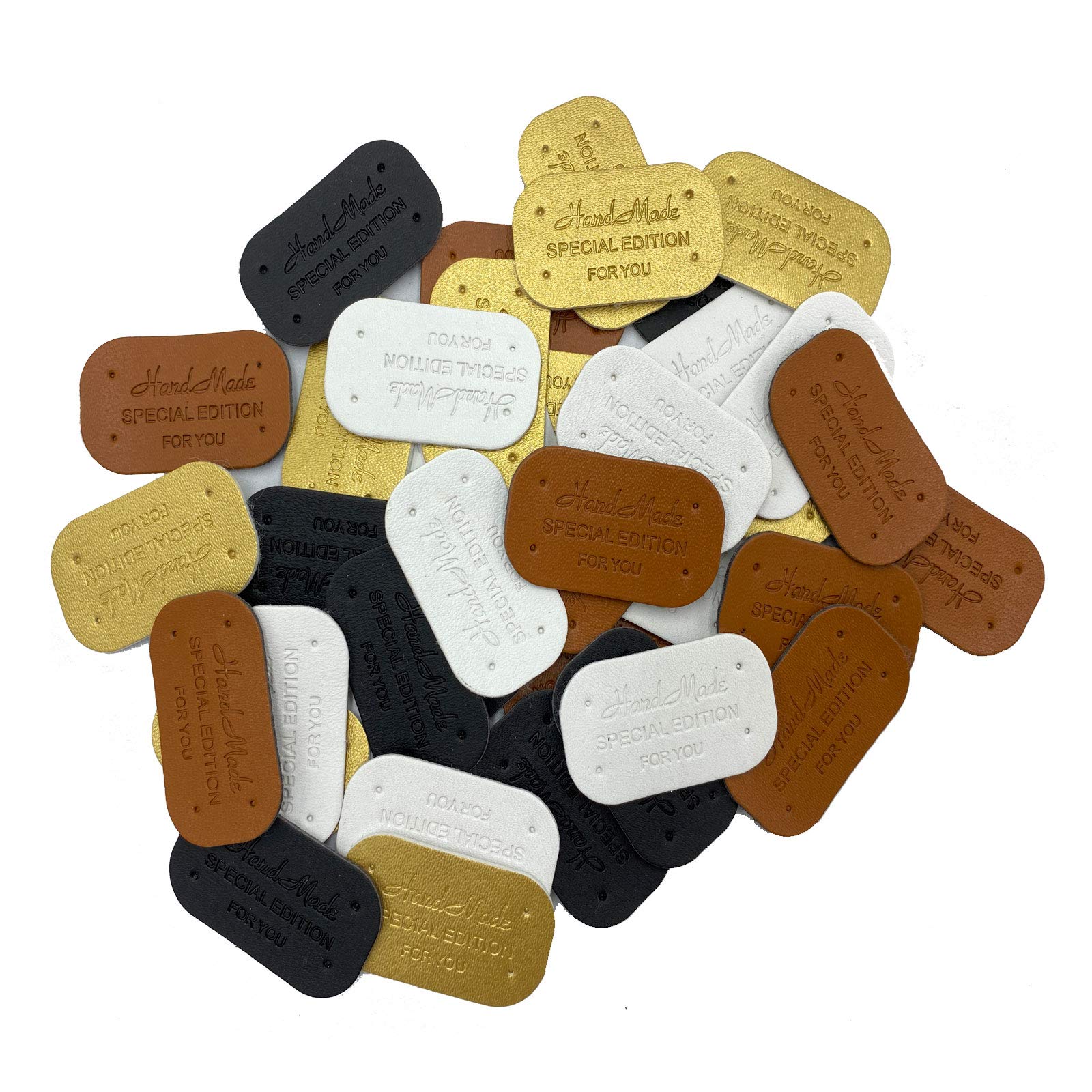 40 Etichette In Pelle PU Fatte A Mano – Con Fori, In Rilievo, 4 Colori – Per Jeans, Borse, Scarpe, Cappelli, Maglia E Uncinetto (Stile E) - 3