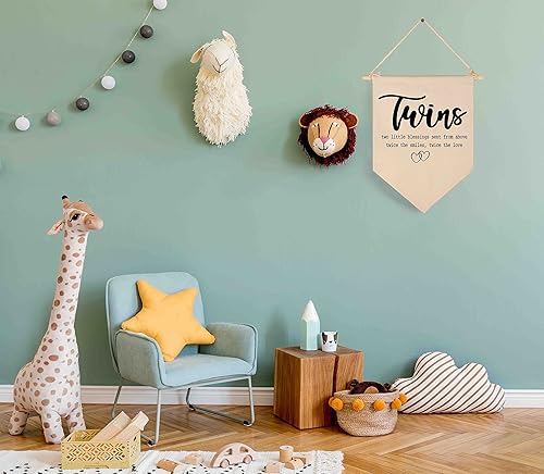 Miniatura 4 de Letrero de Habitación de Gemelos-Gemelos Dos Pequeñas Bendiciones-Bandera Banderín Colgante de Lona Banner Letrero de Pared Decoración Regalo para