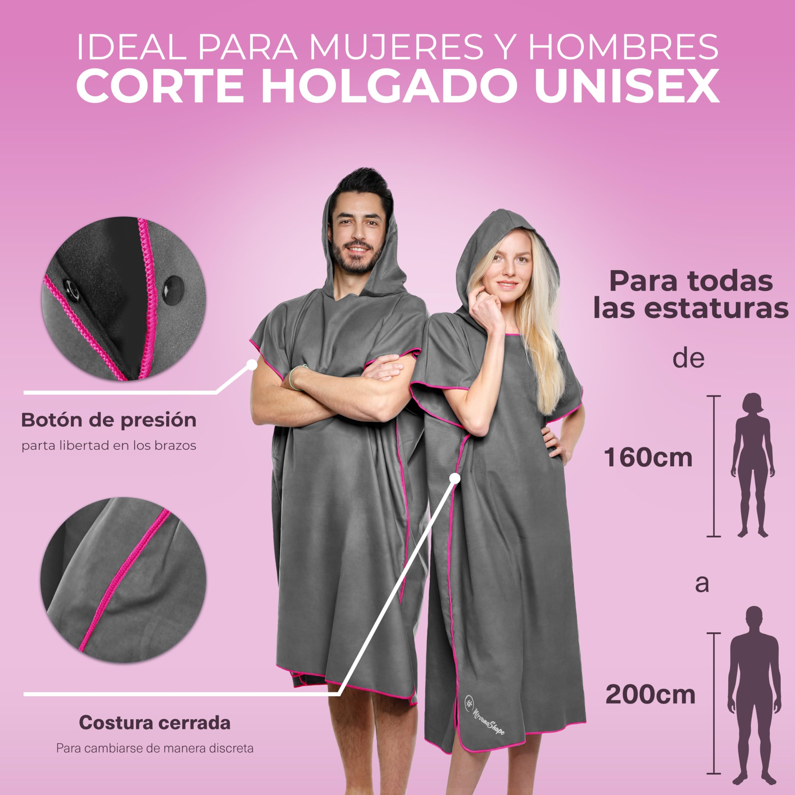 NirvanaShape Toalla Poncho 2 en 1 de Microfibra para Adultos – Albornoz de Secado Rápido y Ayuda para Cambiarse, Ideal para Viaje, Surf, Camping, Sauna y Playa