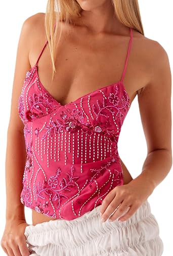 Polka Dot/Plaid Babydoll Tank Top for Women Y2k Spaghetti Strap Lace Trim Crop Cami Top Summer Going Out Tops