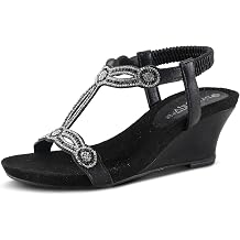 PATRIZIA Womens Shining Slip-On Wedge Sandals Crystal Embellished Cut-Out Design ladies slides with Comfy Silky Wrap and Flexible Rubber Sole