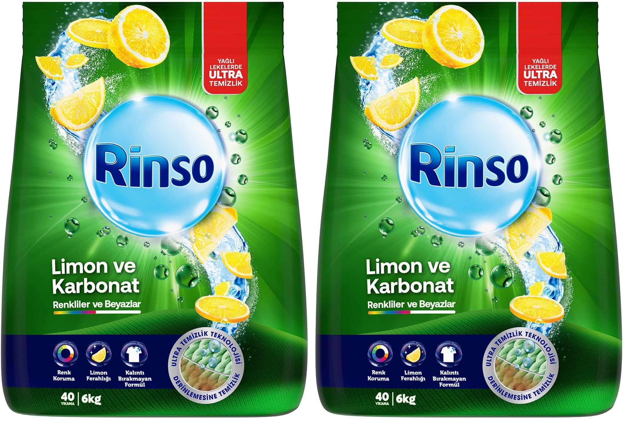 Rinso Toz Çamaşır Deterjanı Limon ve Karbonat Renkliler ve Beyazlar İçin 6 KG (2 paketi)