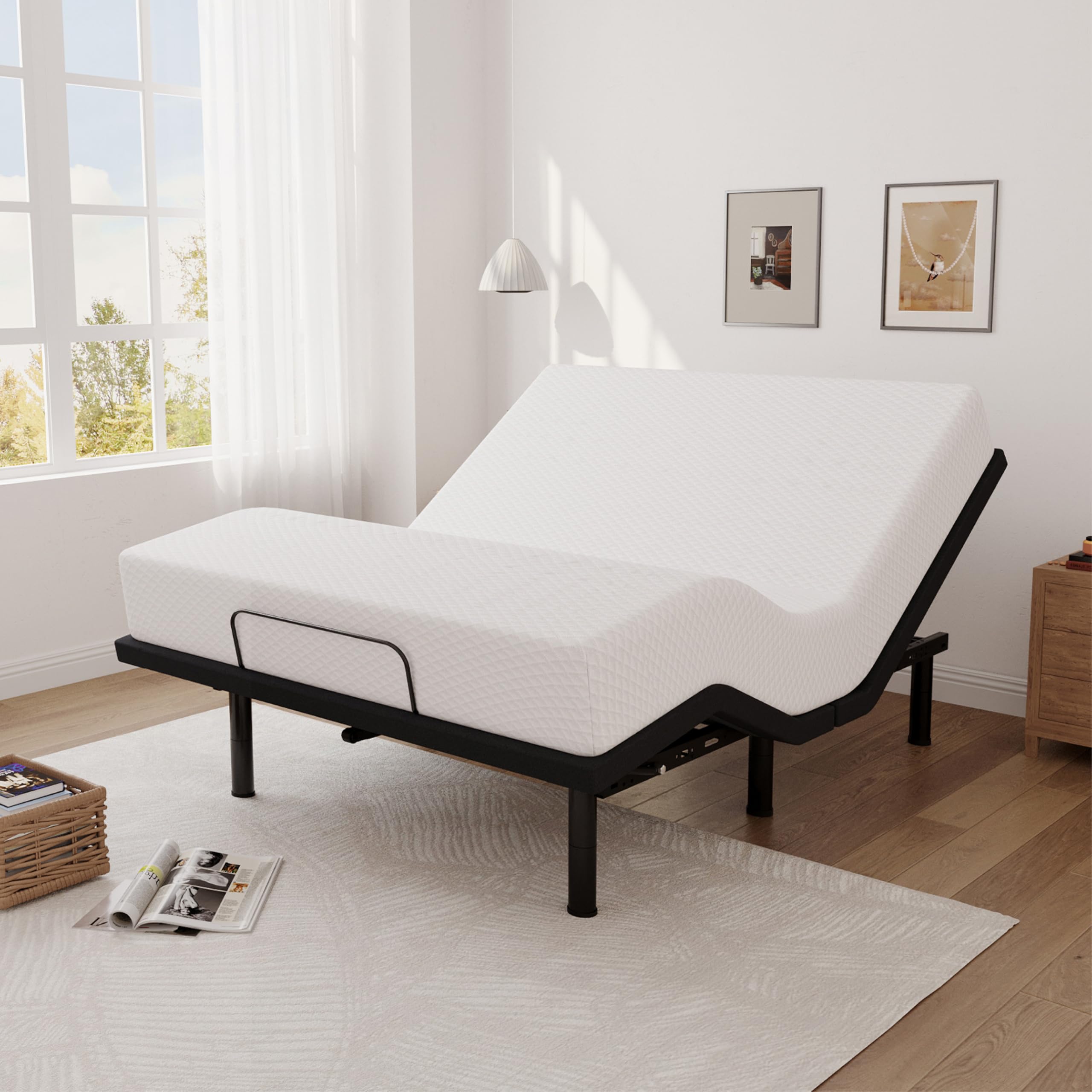 Queen Adjustable Bed Base Frame and 10 inch Green Tea Memory Foam Mattress, Electric Bed Base Wireless Remote, Zero Gravity, Head &amp; Foot Incline, Anti-Snore,Memory Pre-Sets