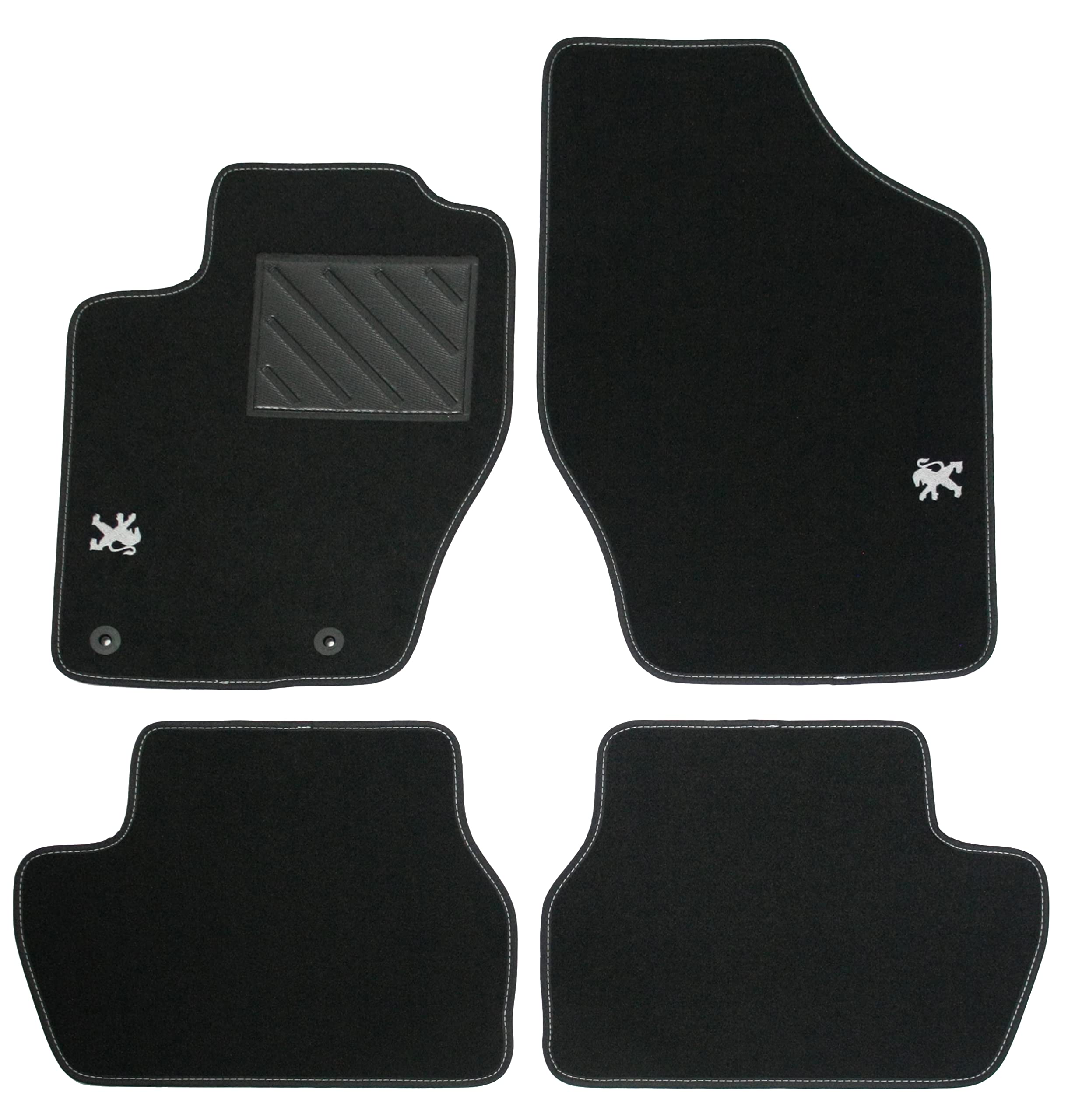 Rebeca Shop® Tappetini Auto Compatibili per 307 | Tappeti Sagomati | In Moquette Nera | Logo Ricamato Battitacco e Clip Di Fissaggio (Compatibili 307