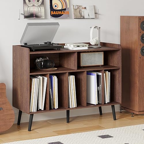ChooChoo Soporte para tocadiscos, soporte para tocadiscos con almacenamiento de vinilo, gabinete para tocadiscos de hasta 350 álbumes, organizador