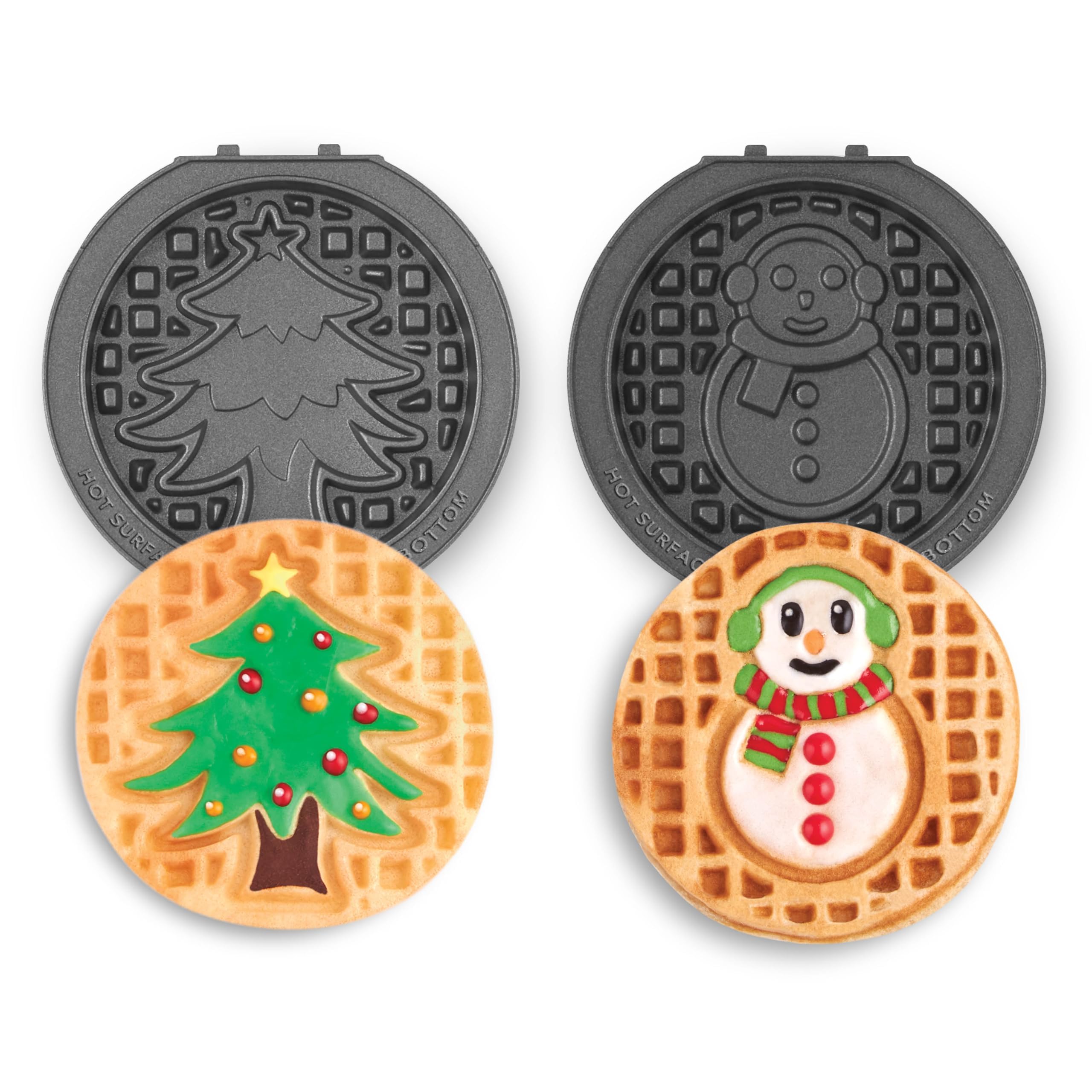 Dash MultiMaker® Mini System Removable Plate Set - Nonstick Replacement Plates for Christmas Waffle Breakfast - Waffle Maker Not Included - 4-Inch - Two-Pack - Snowman &amp; Tree