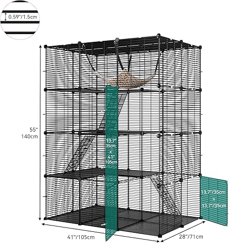 Miniatura 9 de YITAHOME Jaula para gatos de 2 niveles para interiores, jaula para gatos al aire libre, jaula para hurones, corral de juegos para mascotas, perrera