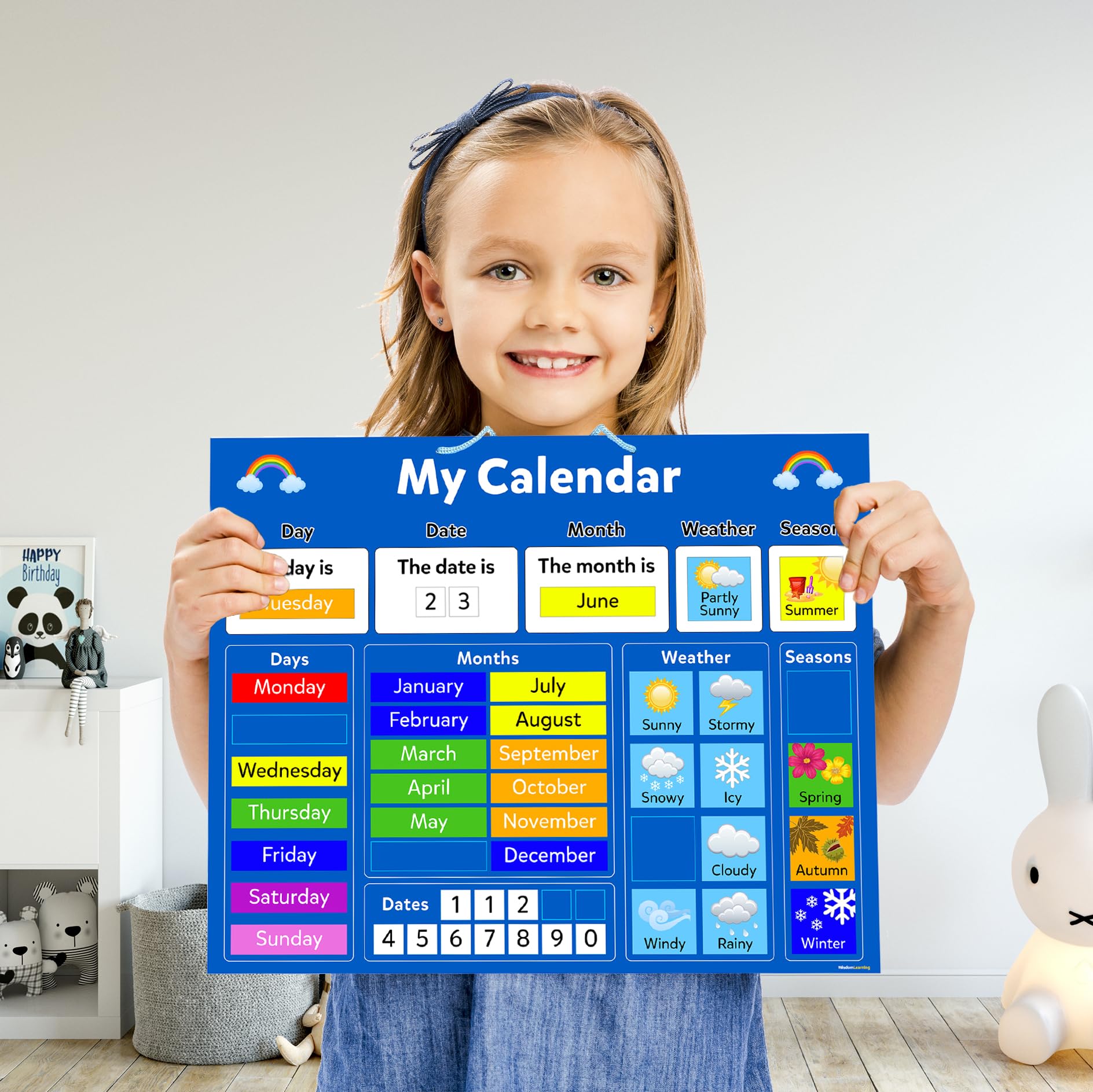 My Calendar Pädagogische Magnettafel für Kinder, mit Aufhängeschlaufe, 42 x 35 cm – Lerntafel über Wetter, Tage, Wochen, Monate – Weihnachten Geburtstag Geschenk für Kinder Mein erster Kalender
