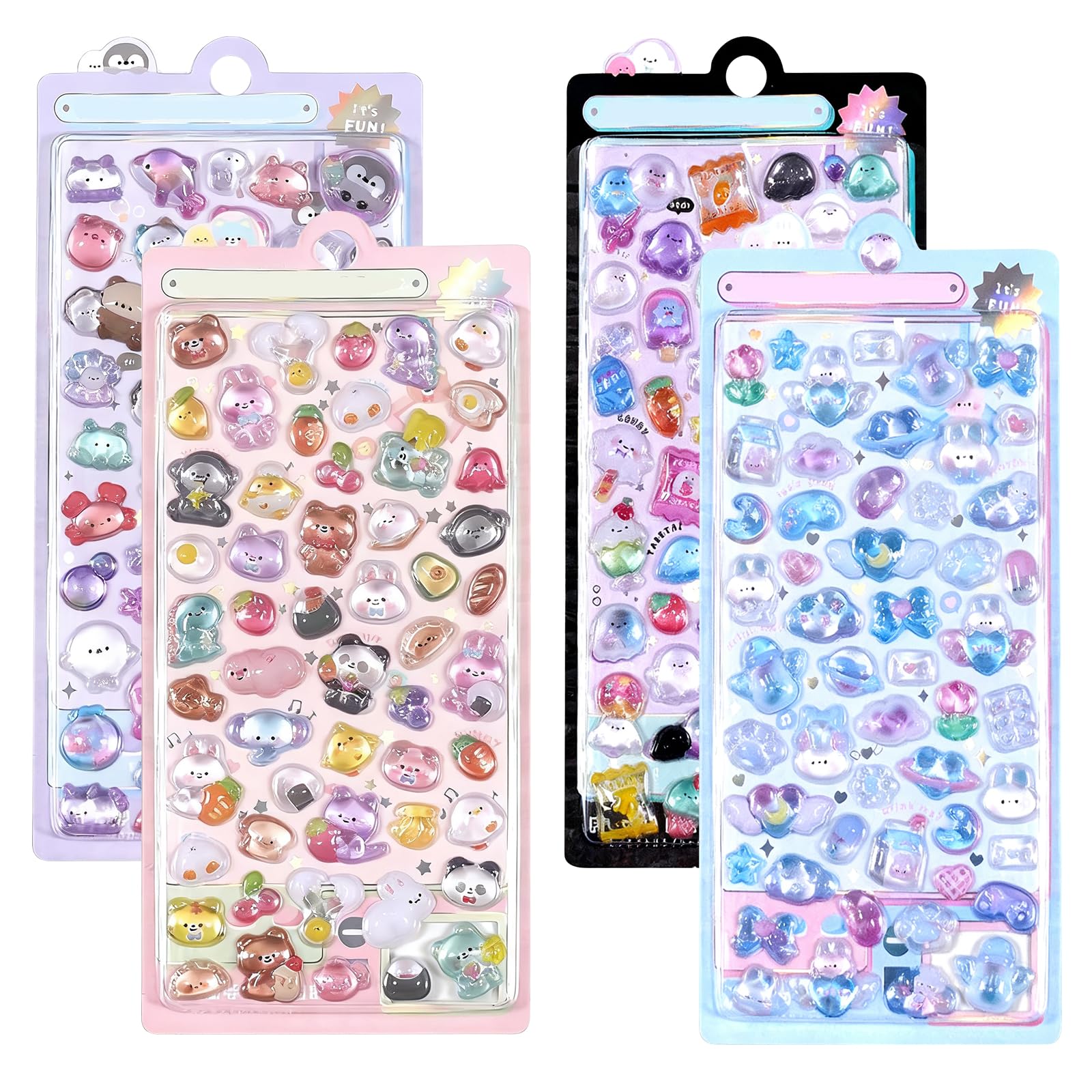 【4枚セット】ぷくぷくシール 女の子 ぷっくりシール プクプク 3D 立体ふわふわ質感 かわいい ふわり触感 萌え系 手帳・ノート・封筒装飾