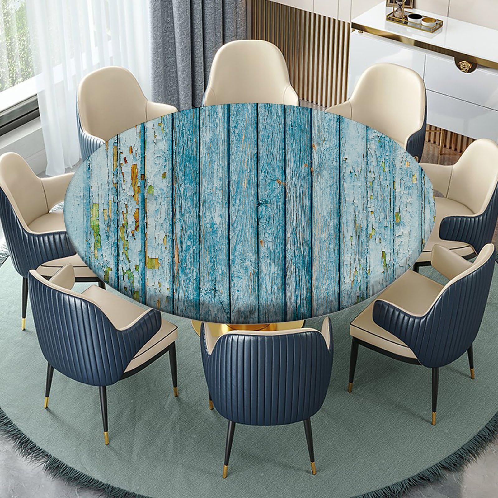 Wood Grain Fitted Table Cover for Round Tables, Farmhouse Elastic Tablecloth for Indoors Party Dining Home Picnic Fits Tables Up to 32