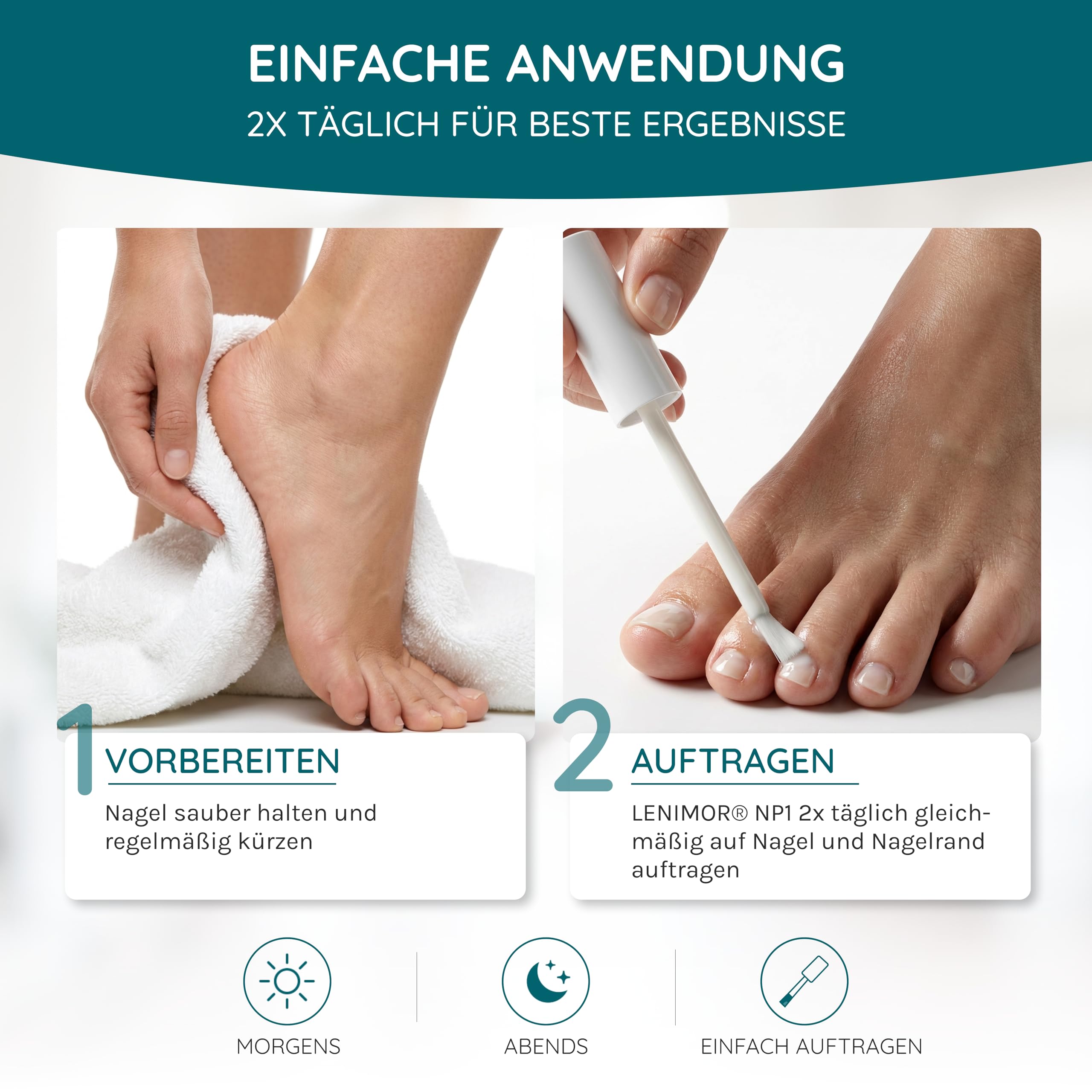 LENIMOR® NP1 | PREMIUM NAGELPILZ 2-in-1 für schöne & gesunde Nägel 10ml | CE-Medizinprodukt | Natürliche Formel mit Teebaumöl & Vitamin E | Nagelhärter | Made in Italy