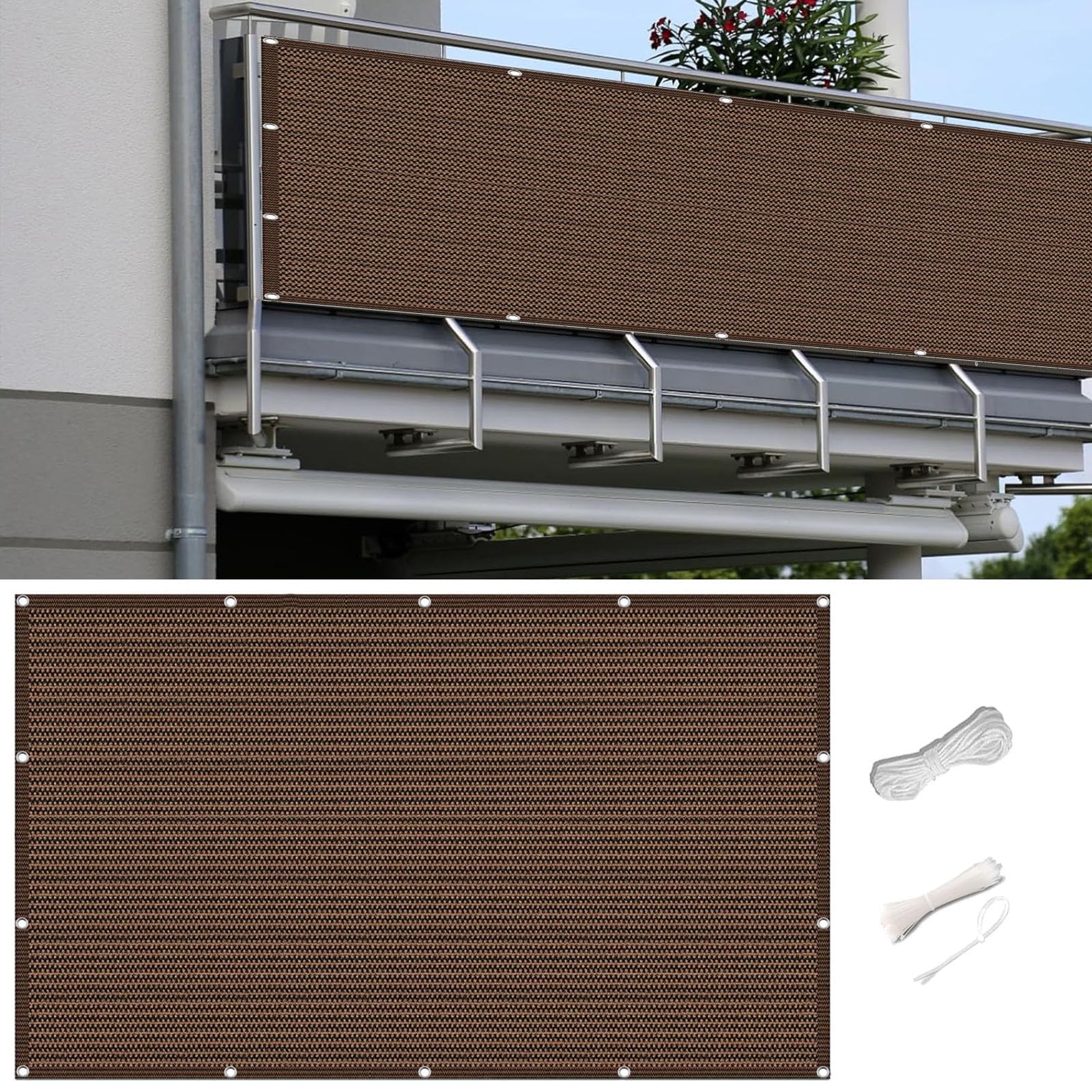 Brise-vue de balcon marron 0.5x6.8m pour éliminer le vis-à-vis et bloquer les rayons du soleil