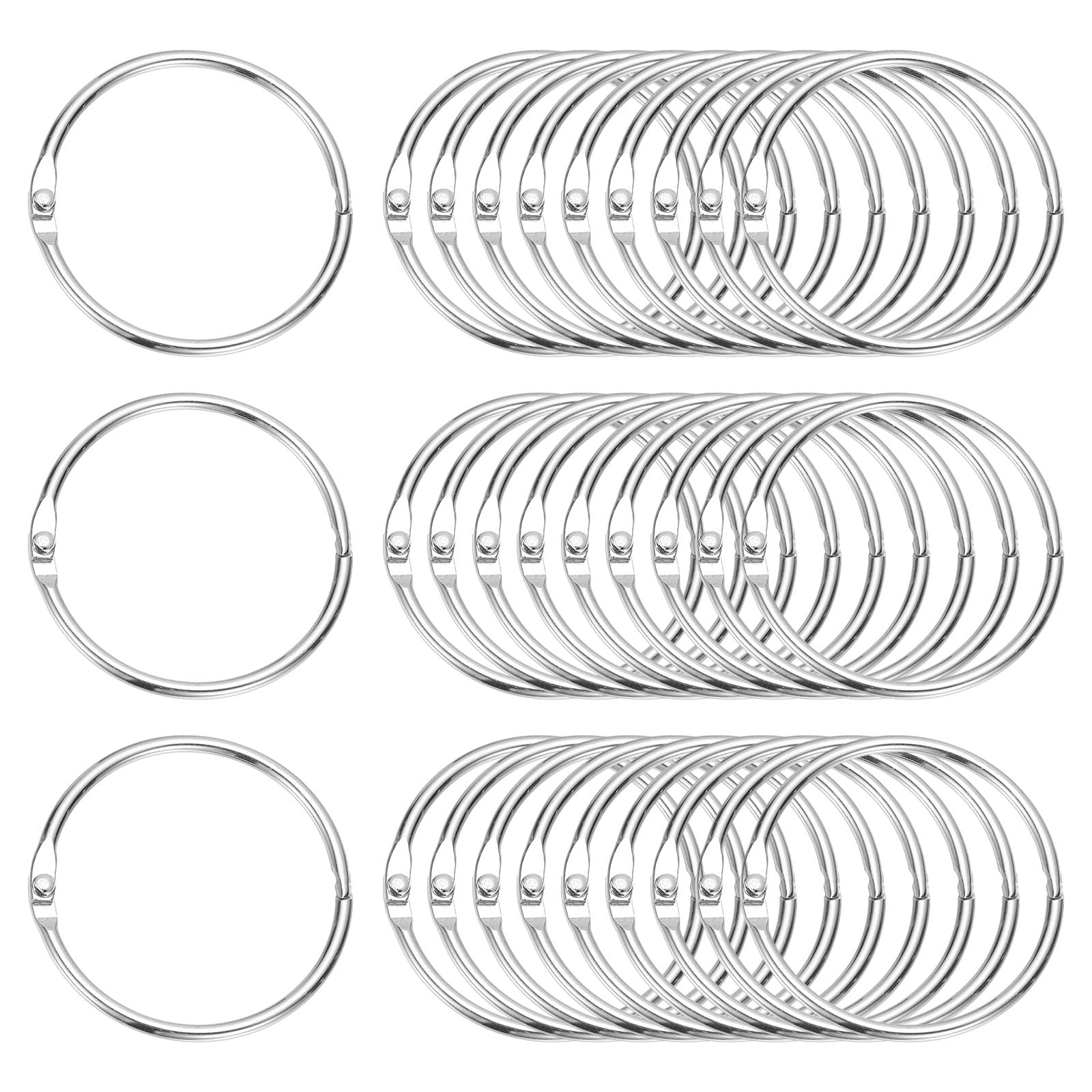 PATIKIL 1.8" x 2" Loose Leaf Binder Rings, 60 Pcs Metal Book Rings Nickel Keychain Ring for Paper Index Cards Flash Card Notebook Rings Office Home Book Binder, Silver Tone