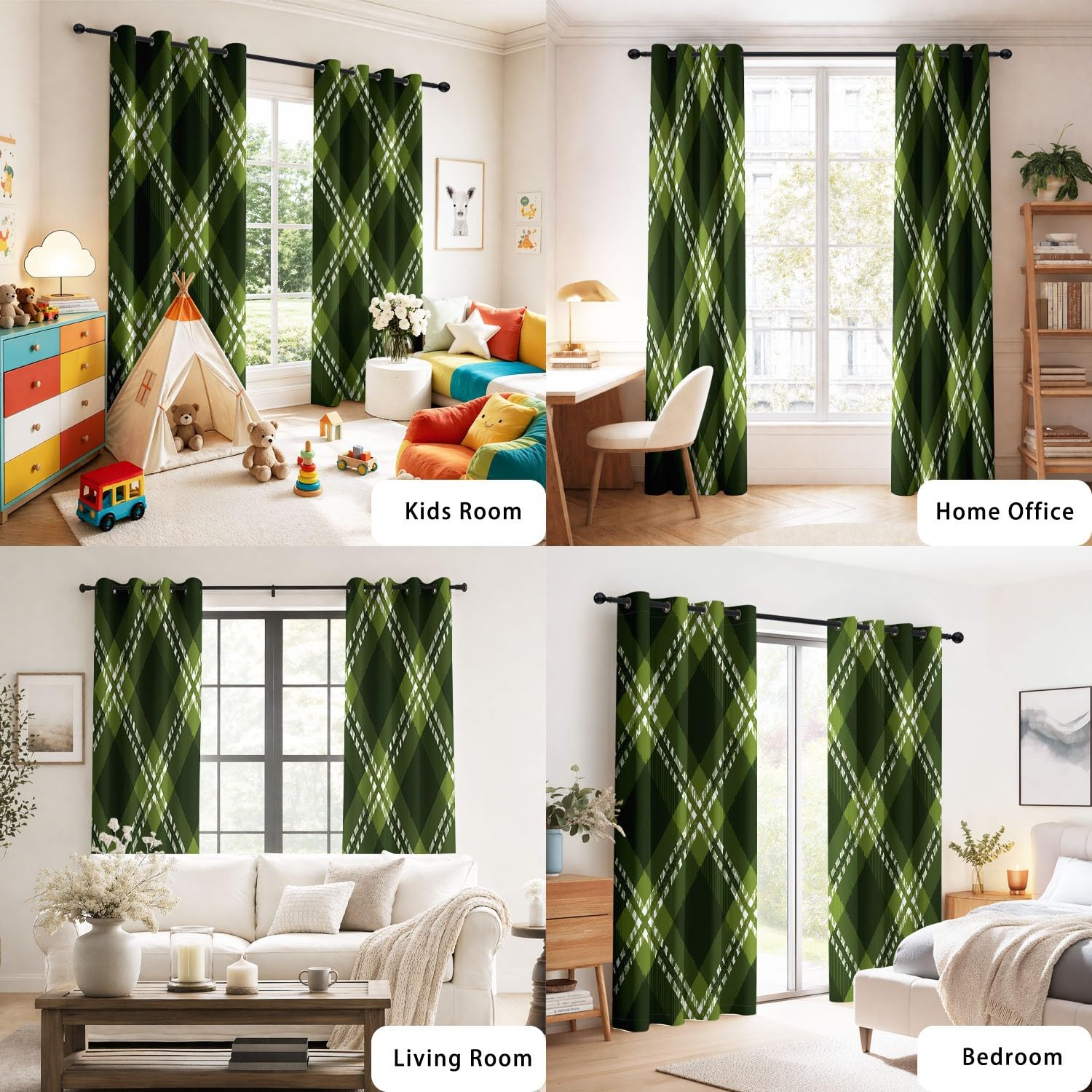 Générique Paire de Rideaux Britannique, Carreaux | Rideaux à Oeillets avec Isolation Thermique et Phonique - Style Tartan, Carreaux, Grille pour Le Salon et la Chambre à Coucher