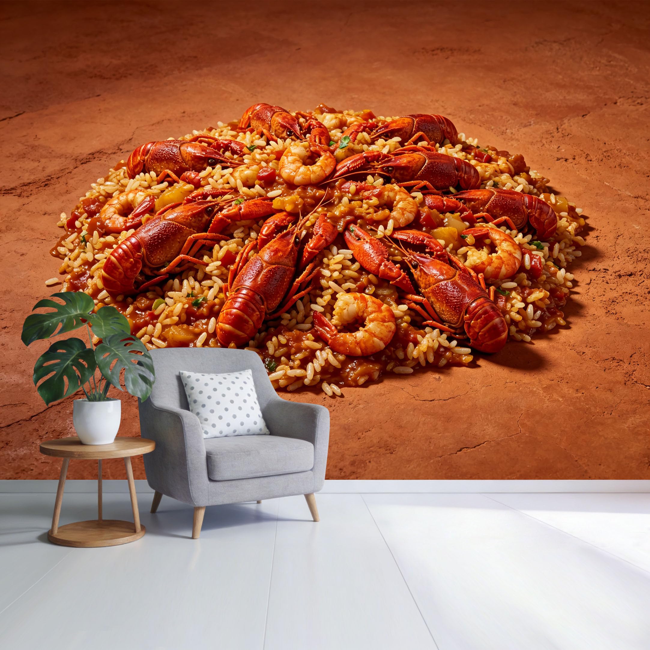 Custom Size Wall Mural Seafood Paella Crawfish Shrimp Rice Mediterranean Cuisine Food Photography SelfAdhesive Wall Fabric Removable Wallpaper for Home Office Decor