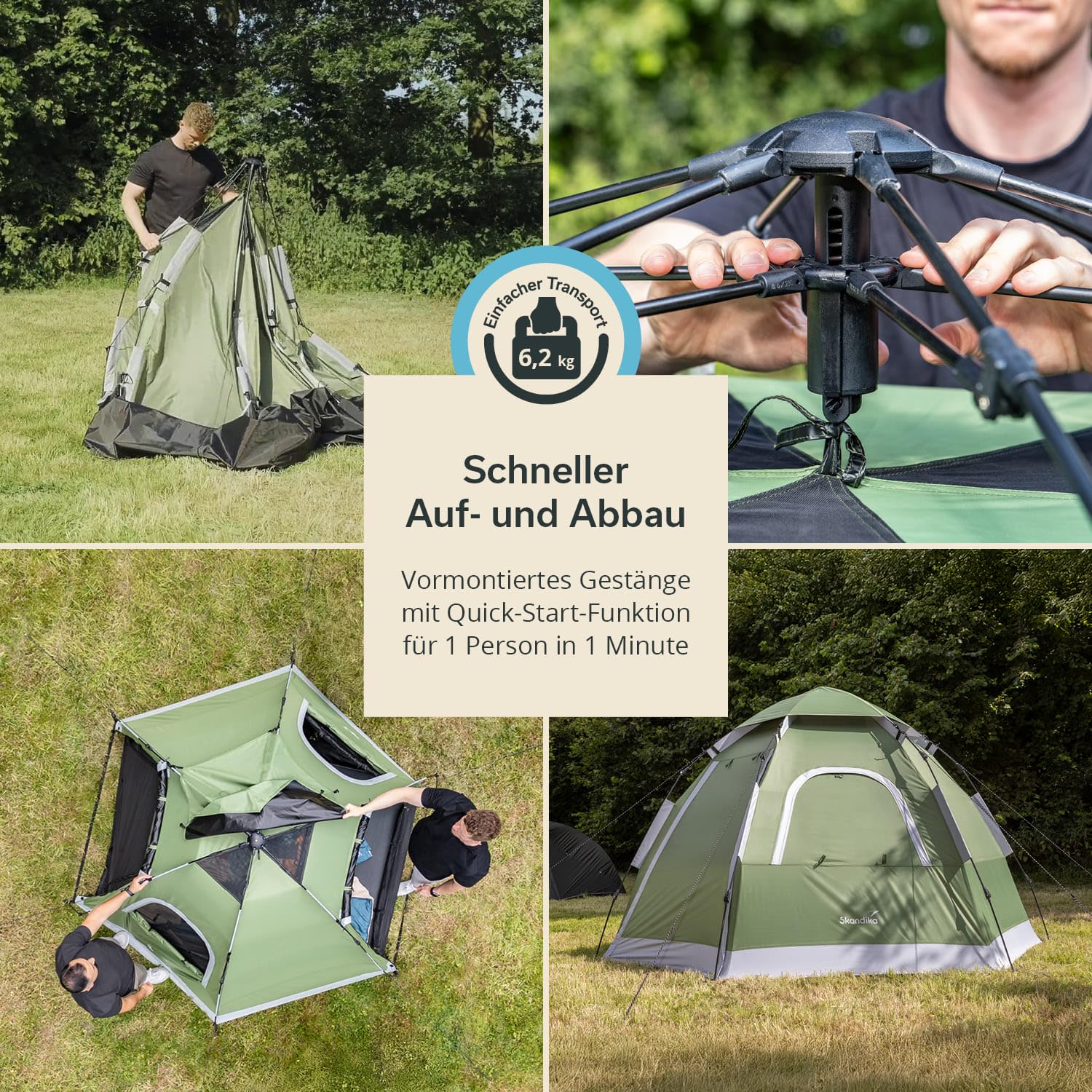 Skandika Namiot kopułowy Namsos 2 Sleeper Protect Quick Start | namiot dla 2 osób, szybki montaż w 1 minutę, czarna kabina sypialna, okno dachowe, słup wody 3000 mm, UPF 100+, kemping, festiwal, do