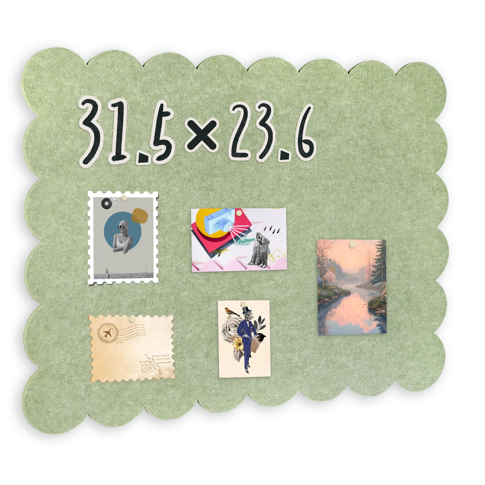 Aitakatta Scalloped Felt Bulletin Board, Self-Adhesive Cork Board Alternative, 31 x 24 Inches Foldable Bulletin Boards for Wall, Decorative Pin Board Vision Board for Home Office School (Green,6080)