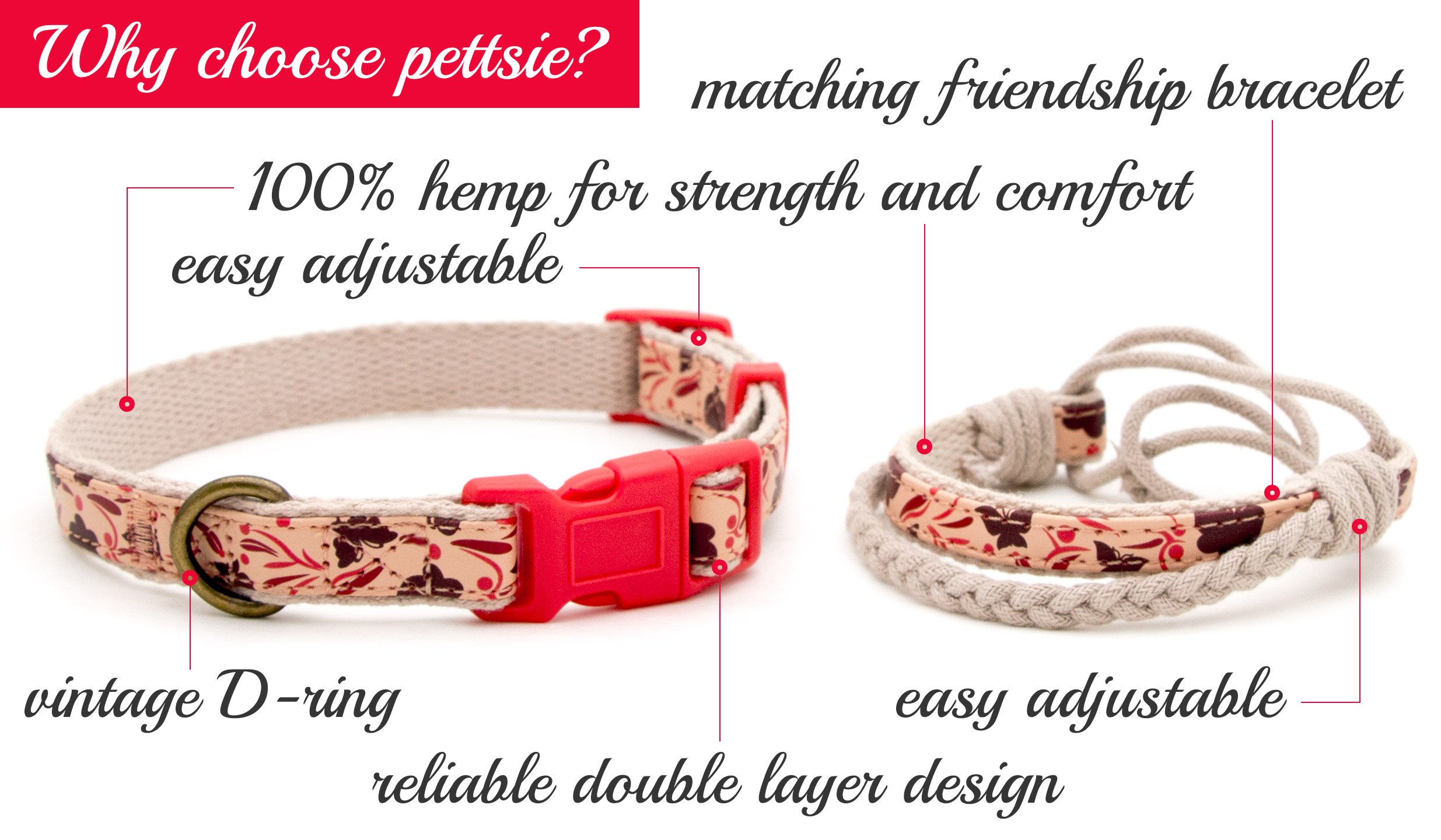 pettsie Bijpassende hondenhalsband, bandana en vriendschapsarmband voor pettsie Bijpassende hondenhalsband, bandana en vriendschapsarmband voor