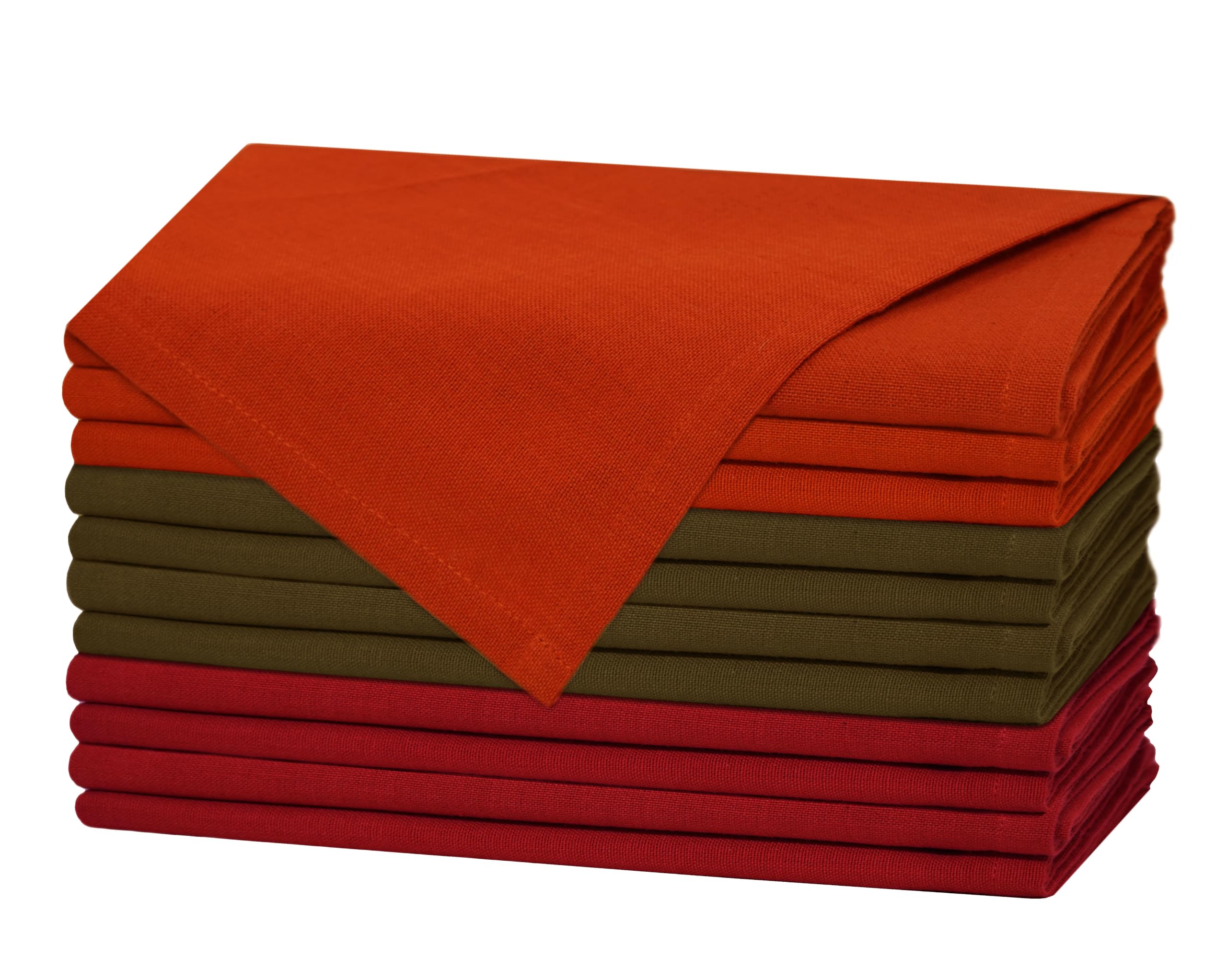 Cotton Craft Burgundy/Green/Rust Harvest Cloth Napkins - 12 Pack 100% Cotton Thanksgiving Fall Holiday Dinner Napkins - 17X17