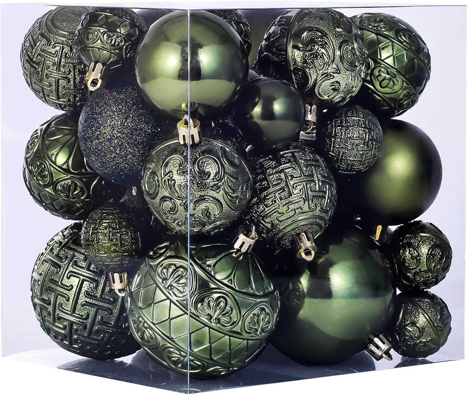 46 Pcs Christmas Ball Ornaments Dark Green Christmas Tree Ornaments Set with Velvet Christmas Bows, Vintage Shatterproof Xmas Decorations with Hanging Hooks for Holiday in 3 Sizes(Small Medium Large)