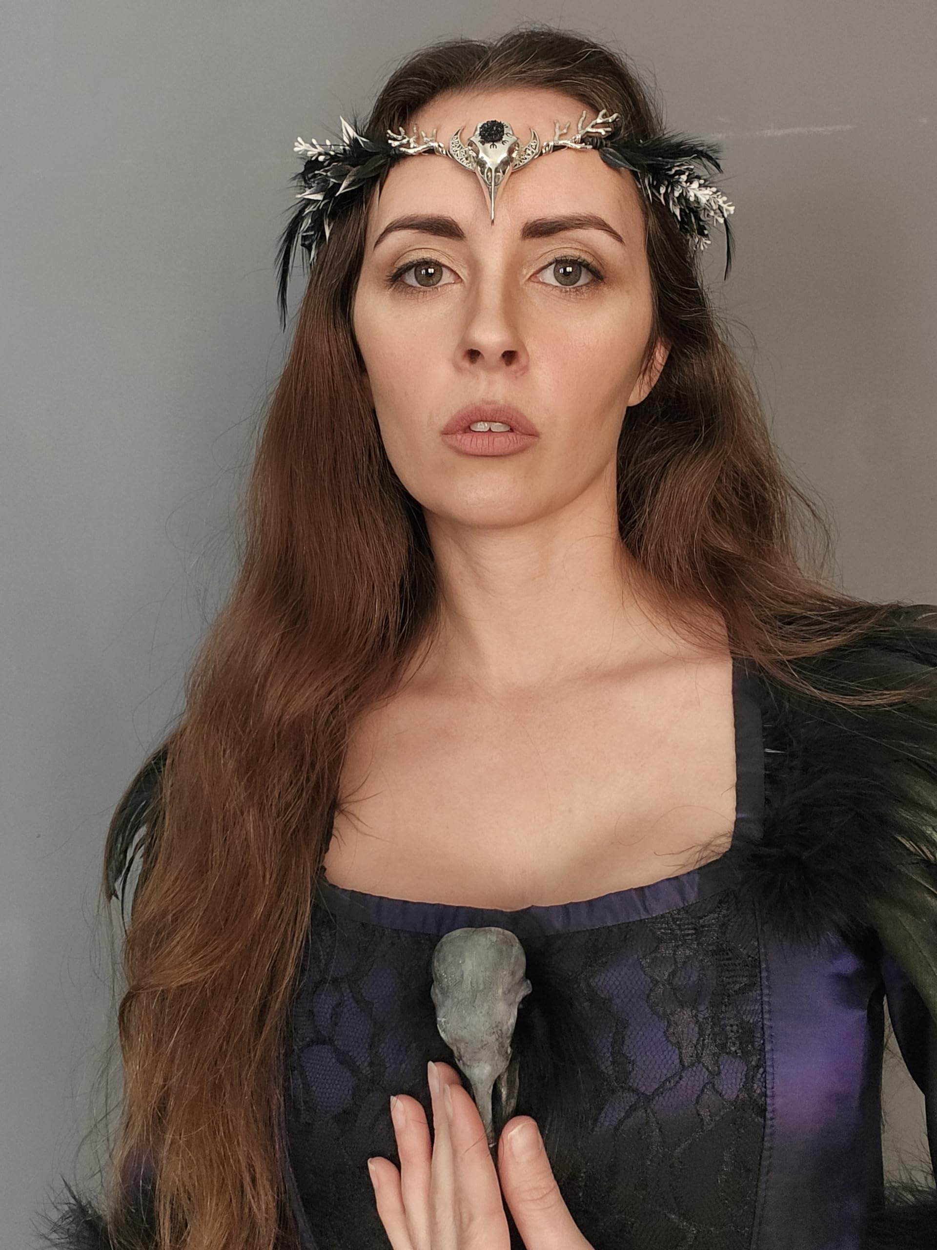 Gothic Feather Crown Handmade Adjustable Raven Elf Tiara Cosplay Renaissance Amazon.com : MOSTORY Handmade Black Raven Feather Crown  main image 2