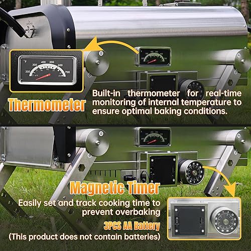 Miniatura 4 de Horno de pizza de acero inoxidable para exteriores, estufa de pizza a leña con piedra giratoria automática de 12 pulgadas, parrilla portátil para