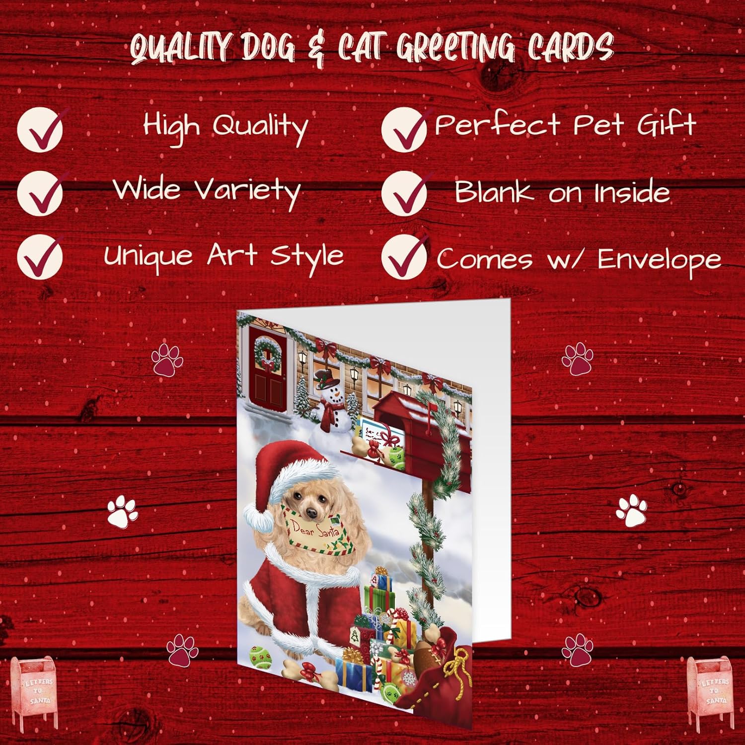 Doggie of the Day Dear Santa Mailbox Christmas Letter Poodle Dog Note Cards - Adorable Pets Invitation Cards with Envelopes - Pet Artwork Christmas Note Cards GCD65786 (10 Greeting Cards)