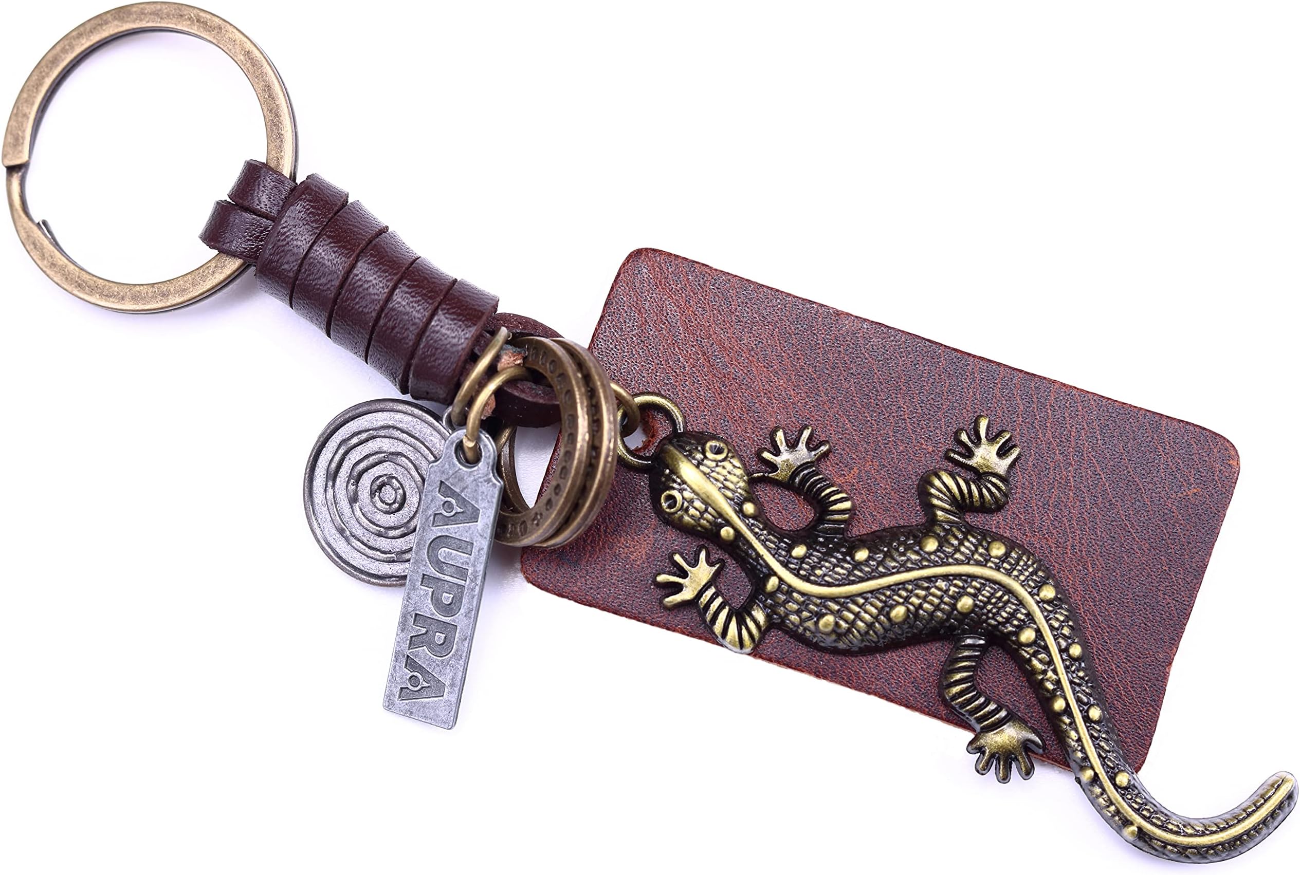 AuPra Gold Lizard Red Leather KeyRing Gift Women & Men Best Friend Home Reptile KeyChain Mum & Dad Teacher Handbag Charm Key Ring Girl & Boy Car Pendant