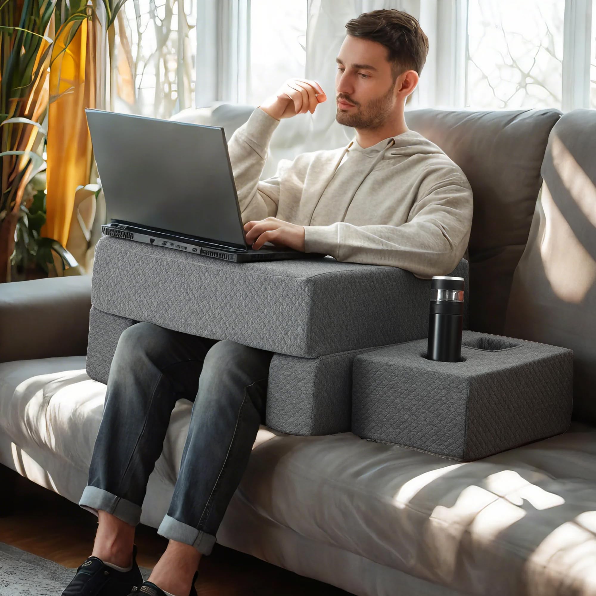 Adjustable Folding Reading Pillow, Lap Desk Pillow for Adult, Memory Foam Gaming Pillow for Arm Support, Arm Rest Pillow for Working, Back Pillow for