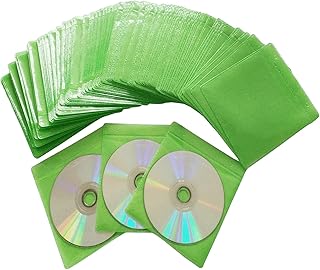 100 Pack Premium CD DVD Sleeves,Thick Non-Woven Material Double-Sided Refill Plastic Sleeve for CD and DVD Storage Binders Disc Case (Green)